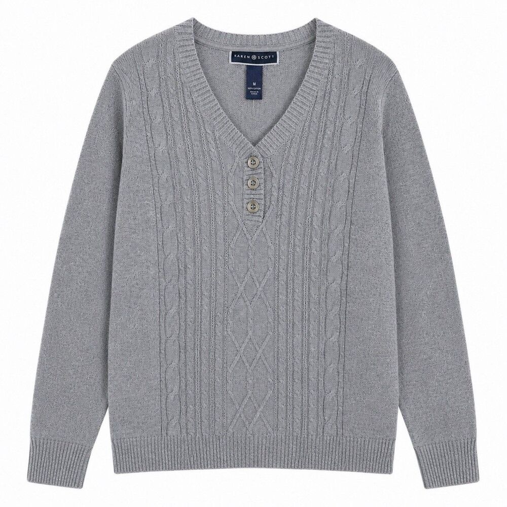 Karen Scott Women’s Long Sleeve Three Button V Neck Sweater Gray Size Medium NWT